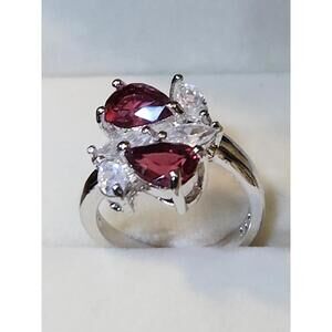 925 Marked Red N CLEAR CZ RIng Sz6